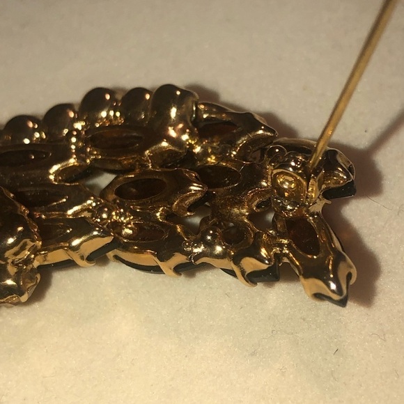 𝅺vtg Juliana DE Topaz Navette Orange Rivoli Gold Tone Brooch 2.8” Confirmed - Picture 7 of 10